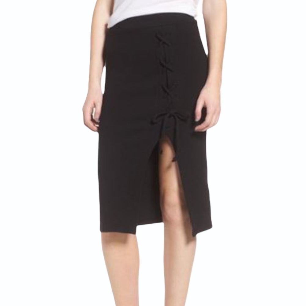 Stateside black lace up knee-length bodycon pencil skirt size XS